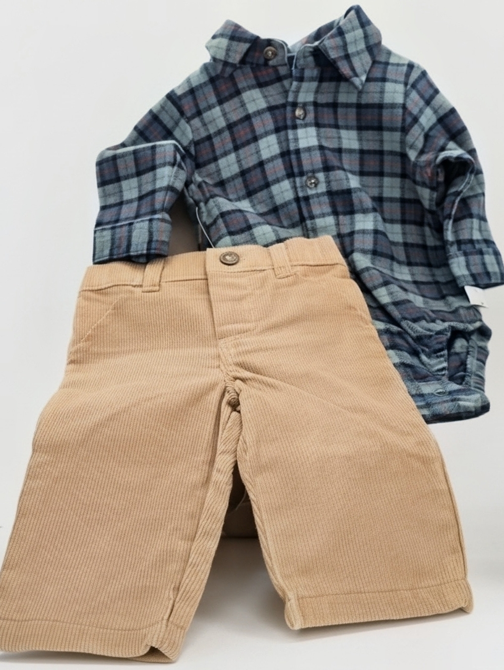 Carters Toddler Plaid Button-Up Shirt and Tan Corduroy Pants Set - NWT